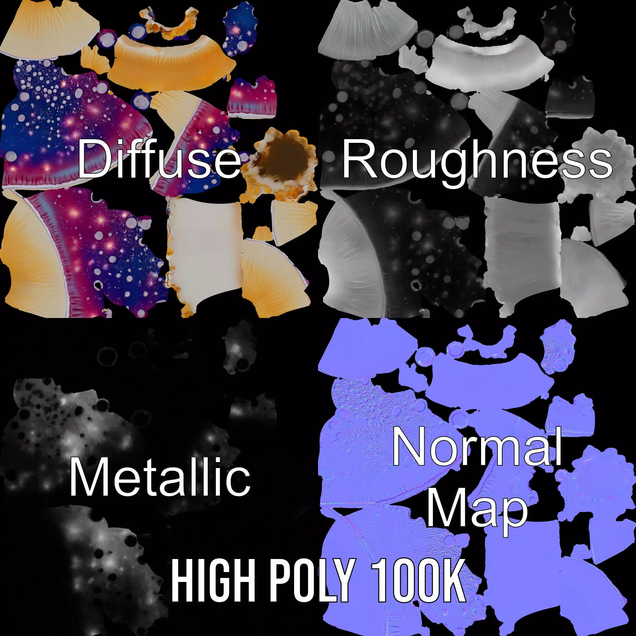 Galaxy Mushroom model pack Low-poly 3D model_4