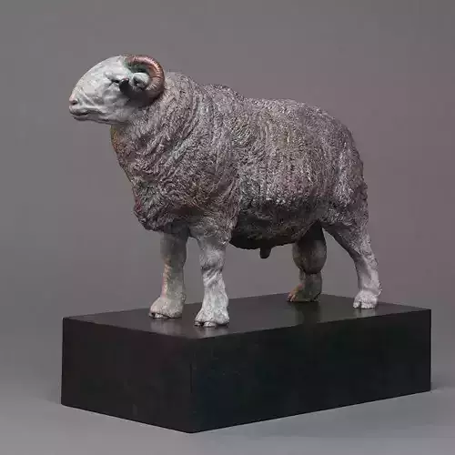 Majestic Woolly Ram HyperRealistic Bronze Sculpture Textured