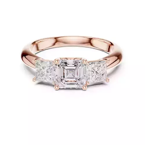 Three Stone Asscher and Princess Cut Wedding Ring 3DM STL Video