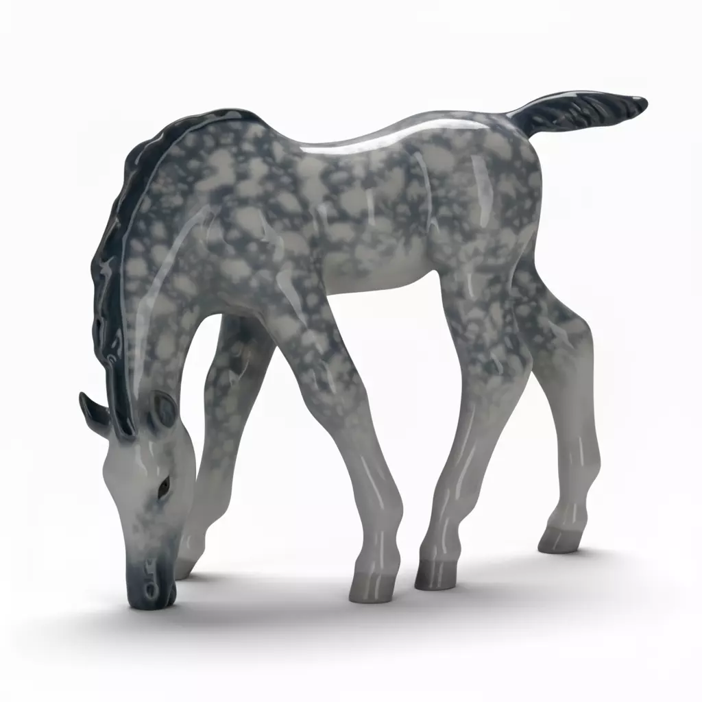 Grazing Dappled Horse Porcelain Figurine Realistic Textures Low-poly 3D model_0