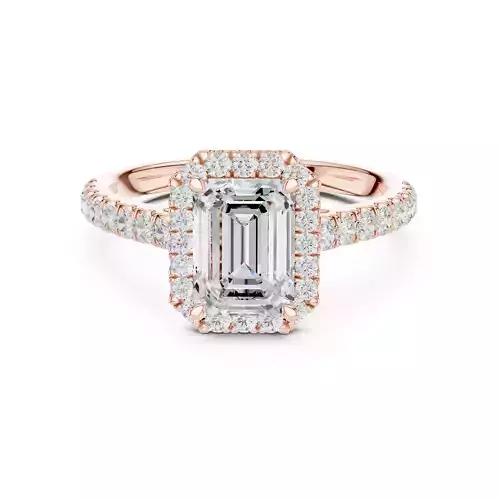 Emerald Cut Halo Cathedral Set Wedding Ring 3DM STL Video 3D print model