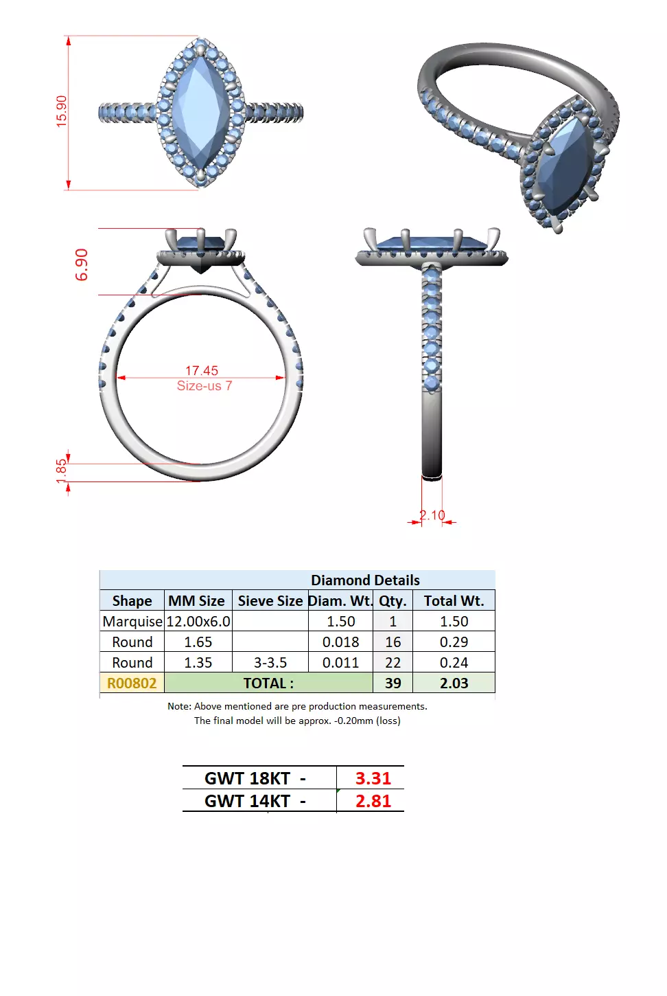 12x6mm Marquise Cut Diamond Wedding Ring 3DM STL Video 3D print model_9