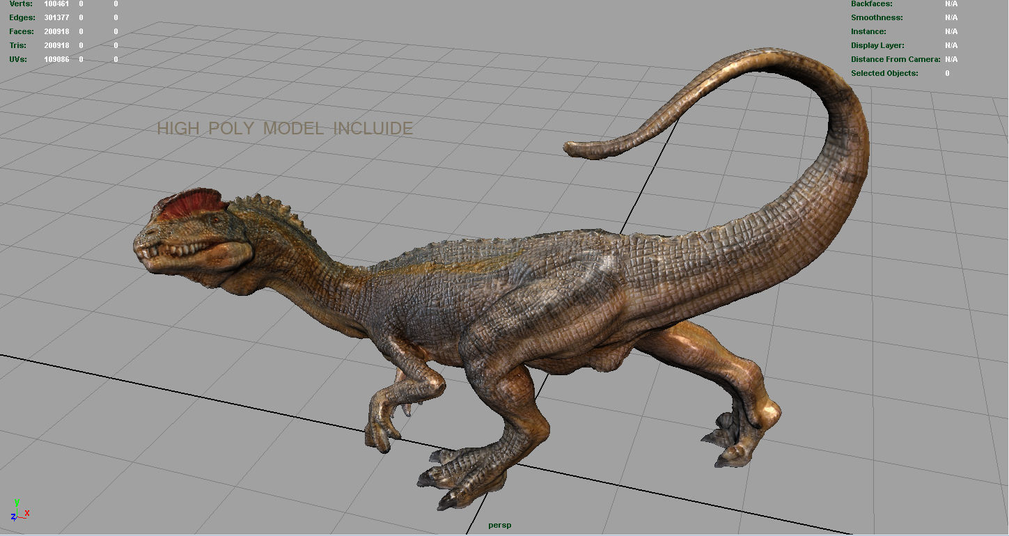 Dilophosaurus dinosaur Low-poly 3D model_2