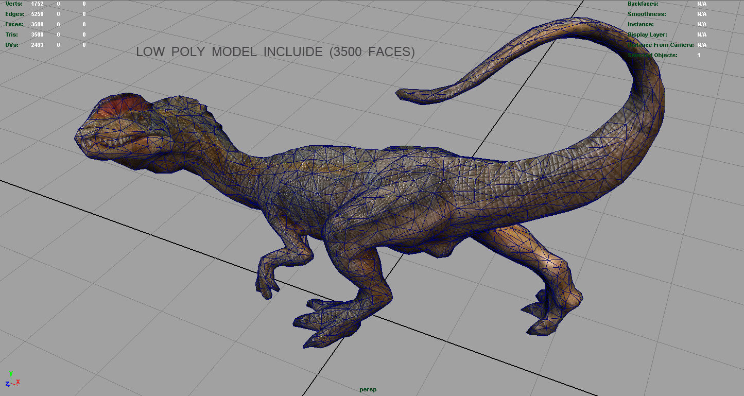 Dilophosaurus dinosaur Low-poly 3D model_3