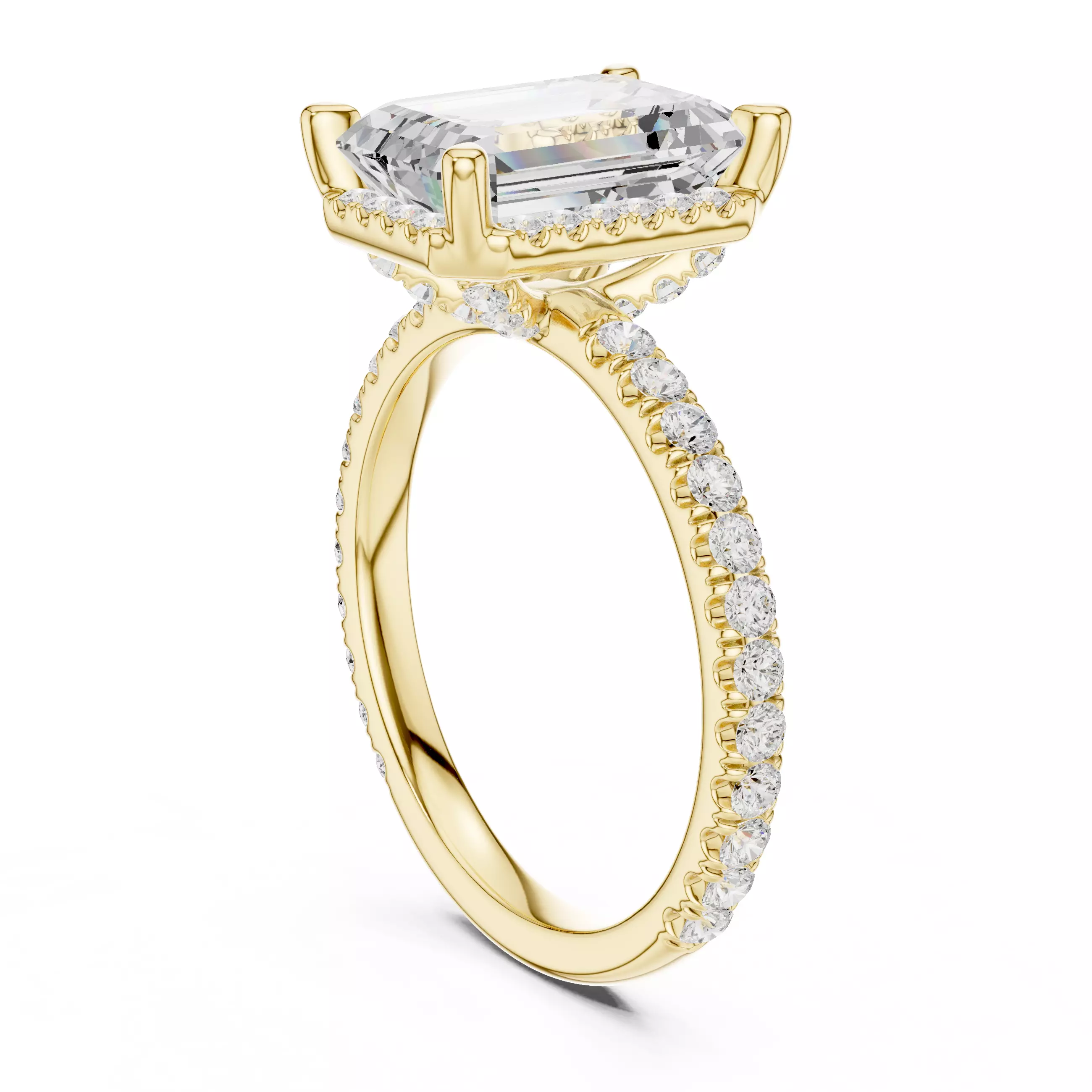 10x7mm Emerald Cut Diamond Engagement Ring 3DM STL Video 3D print model_6