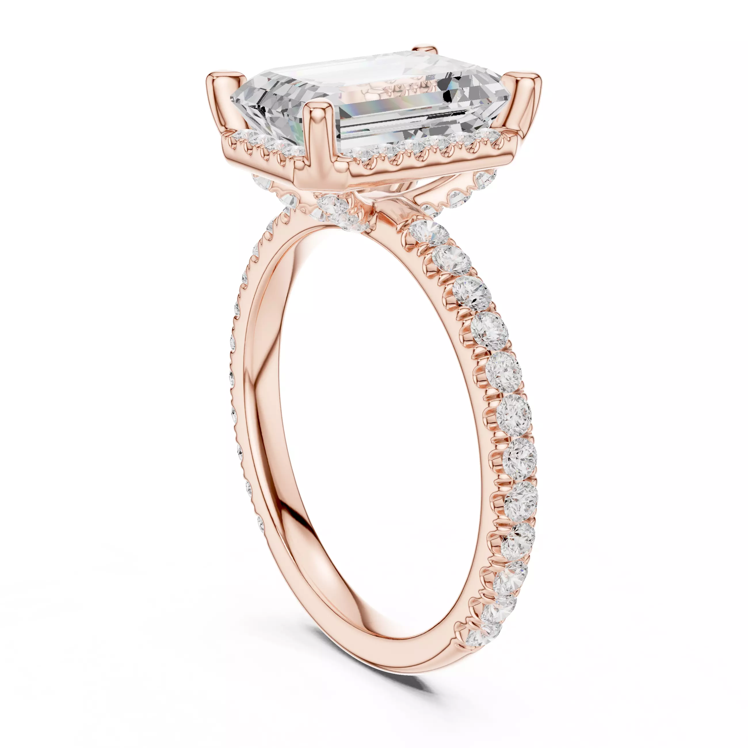 10x7mm Emerald Cut Diamond Engagement Ring 3DM STL Video 3D print model_3