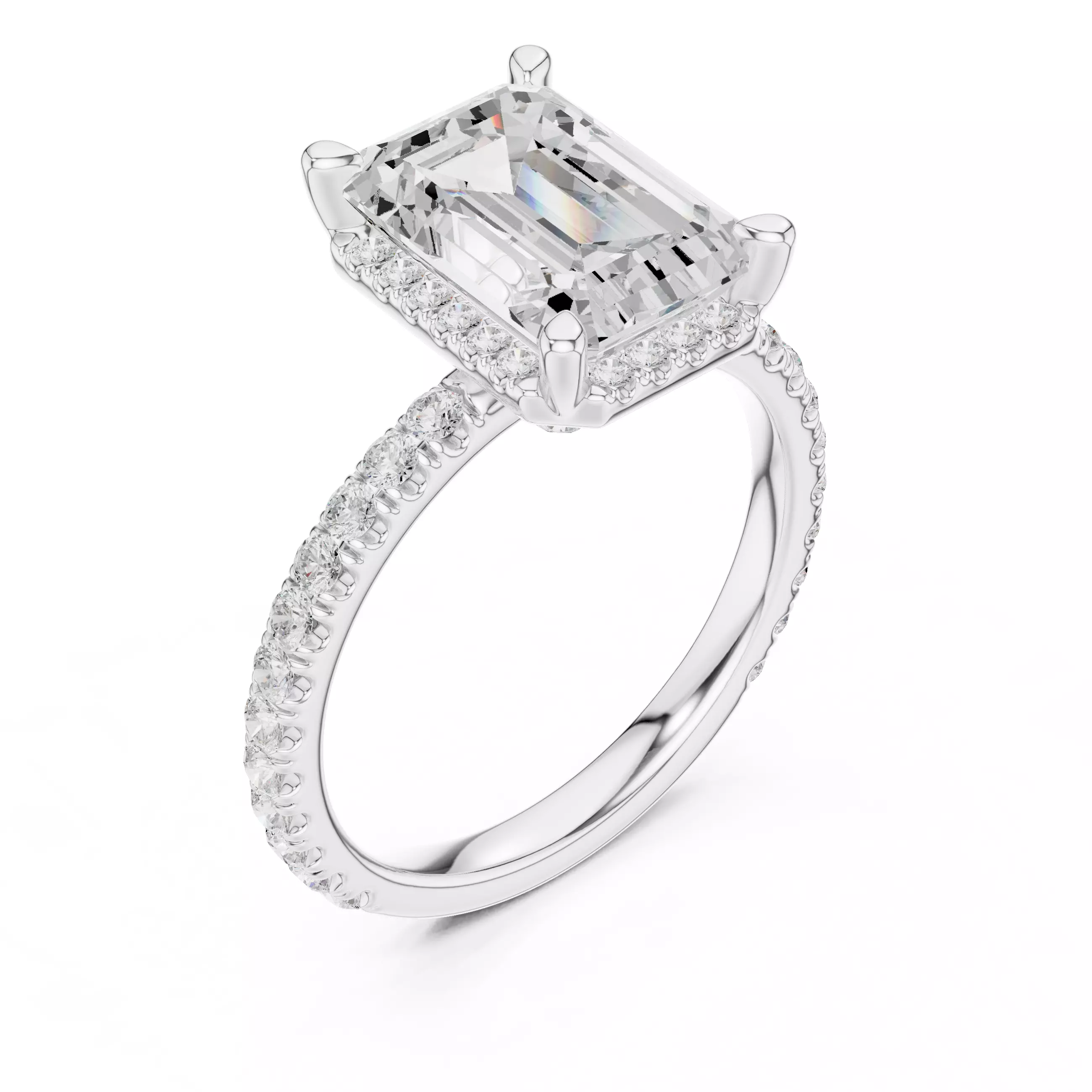 10x7mm Emerald Cut Diamond Engagement Ring 3DM STL Video 3D print model_10