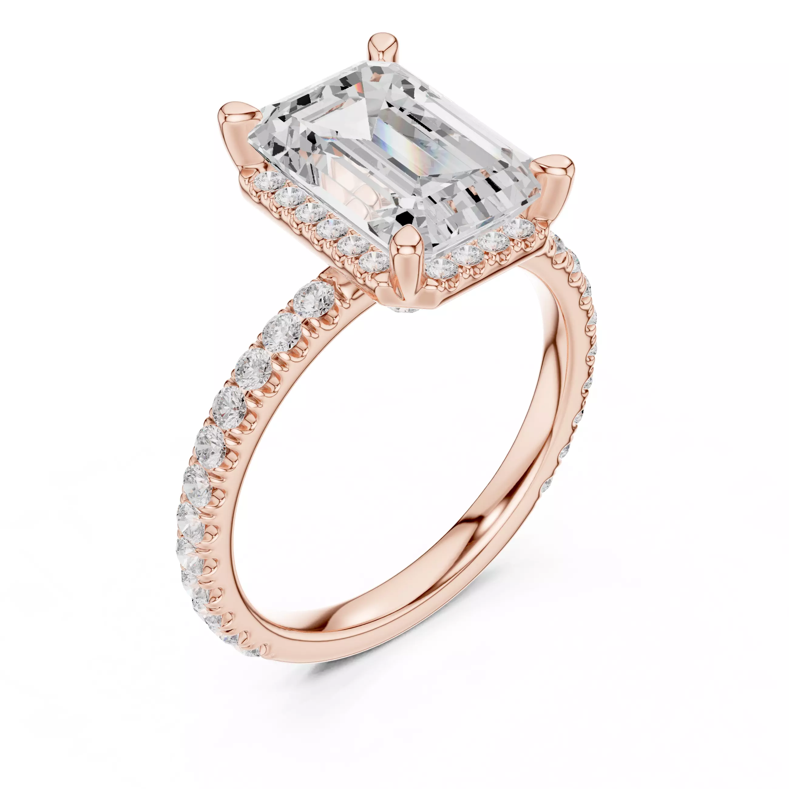 10x7mm Emerald Cut Diamond Engagement Ring 3DM STL Video 3D print model_4