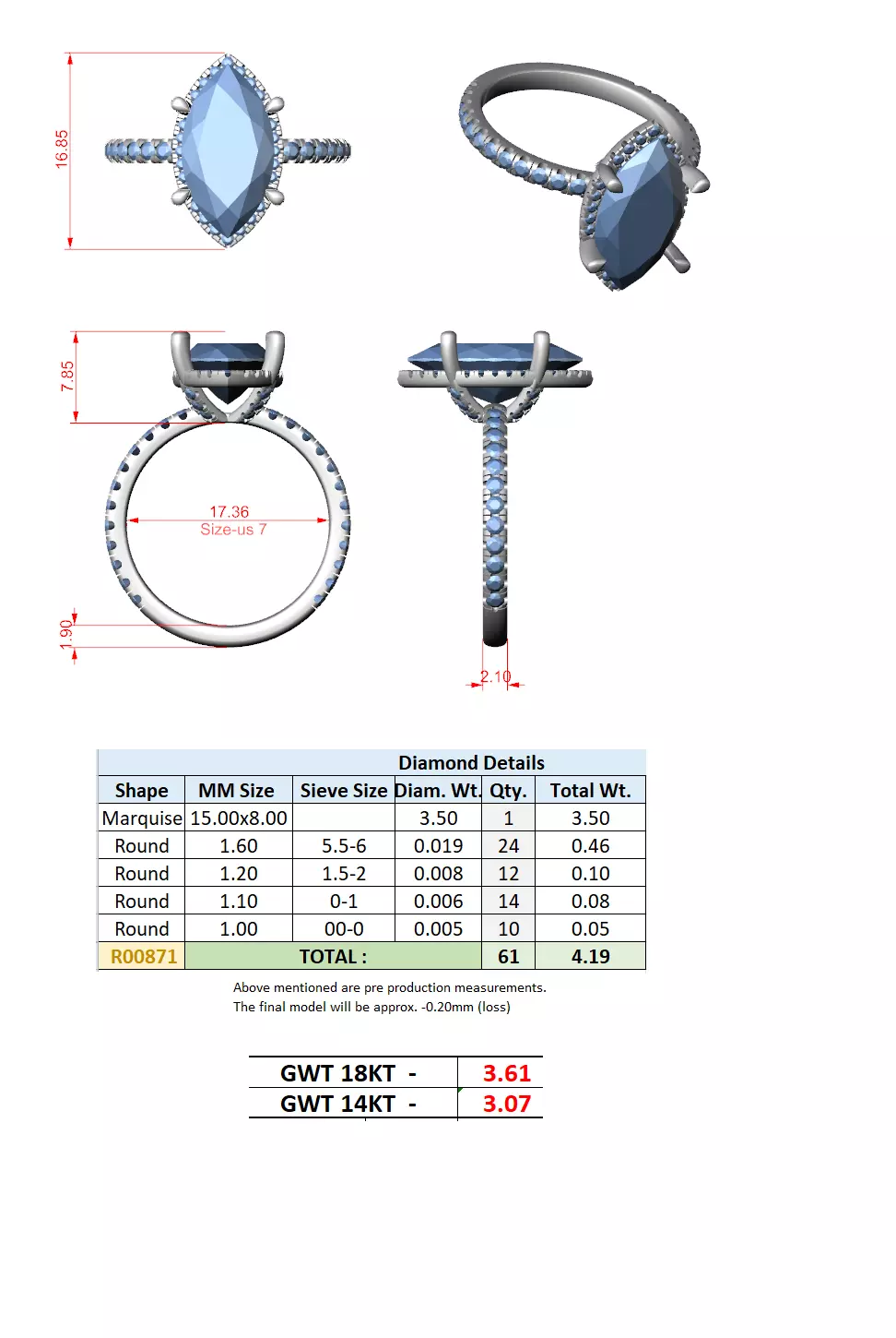 15x8mm Marquise Cut Diamond Engagement Ring 3DM STL Video 3D print model_15
