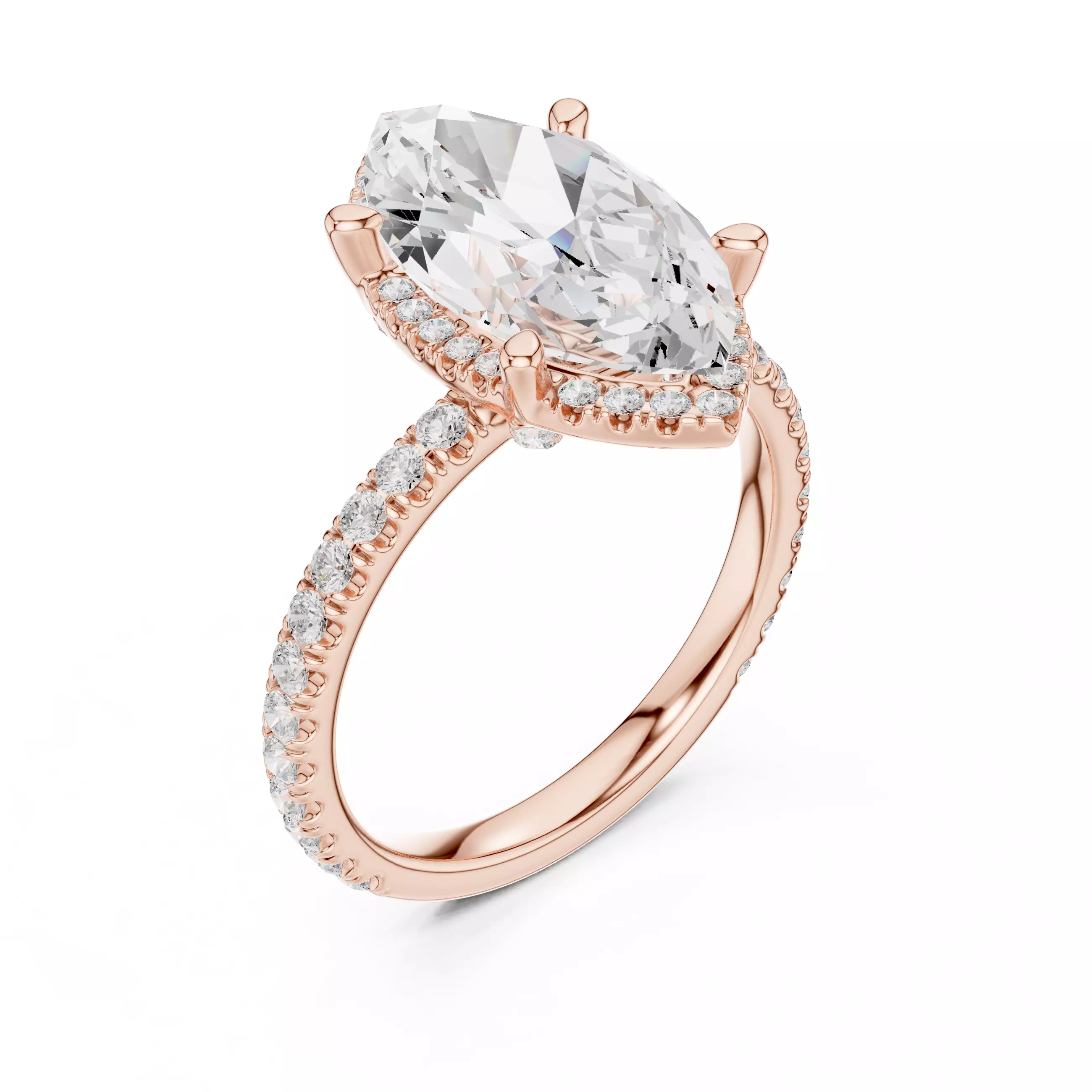 15x8mm Marquise Cut Diamond Engagement Ring 3DM STL Video 3D print model_4