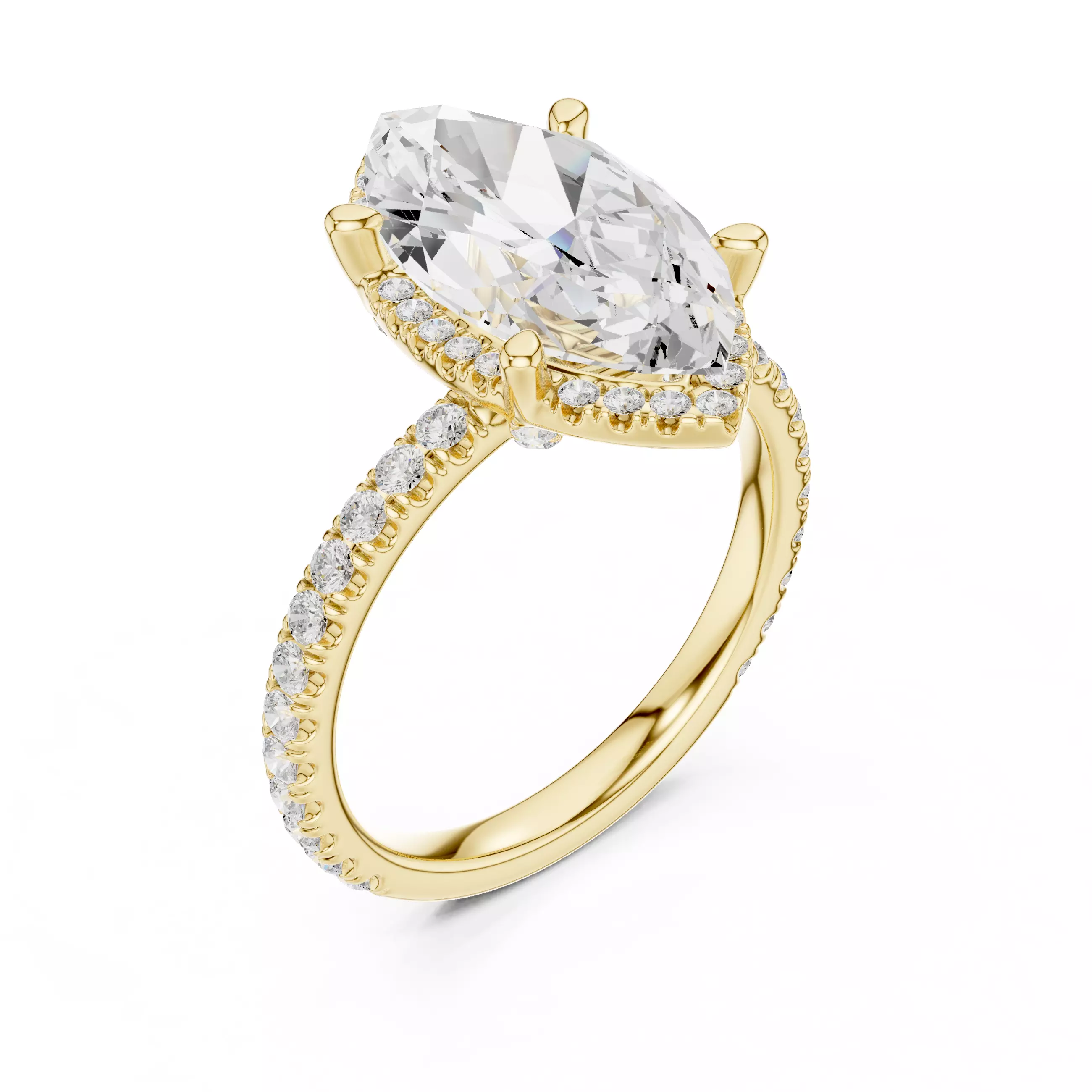 15x8mm Marquise Cut Diamond Engagement Ring 3DM STL Video 3D print model_7