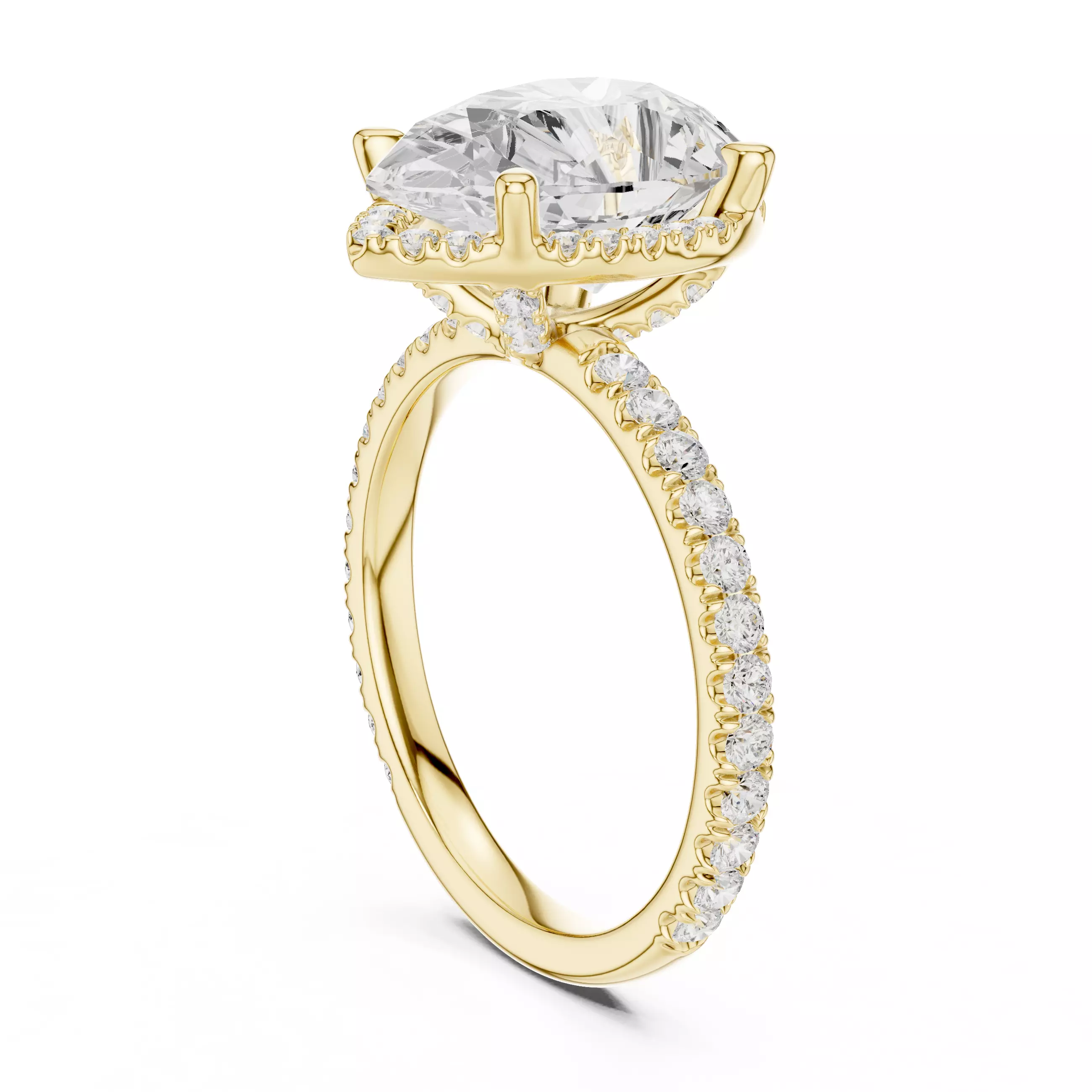 12x9mm Pear Cut Diamond Halo Engagement Ring 3DM STL Video 3D print model_6