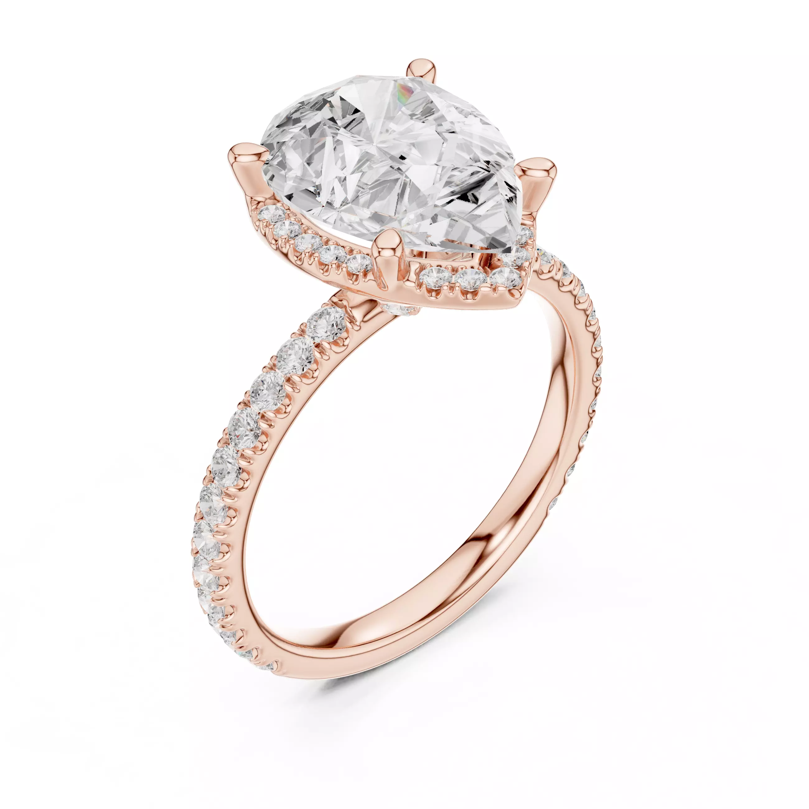 12x9mm Pear Cut Diamond Halo Engagement Ring 3DM STL Video 3D print model_4