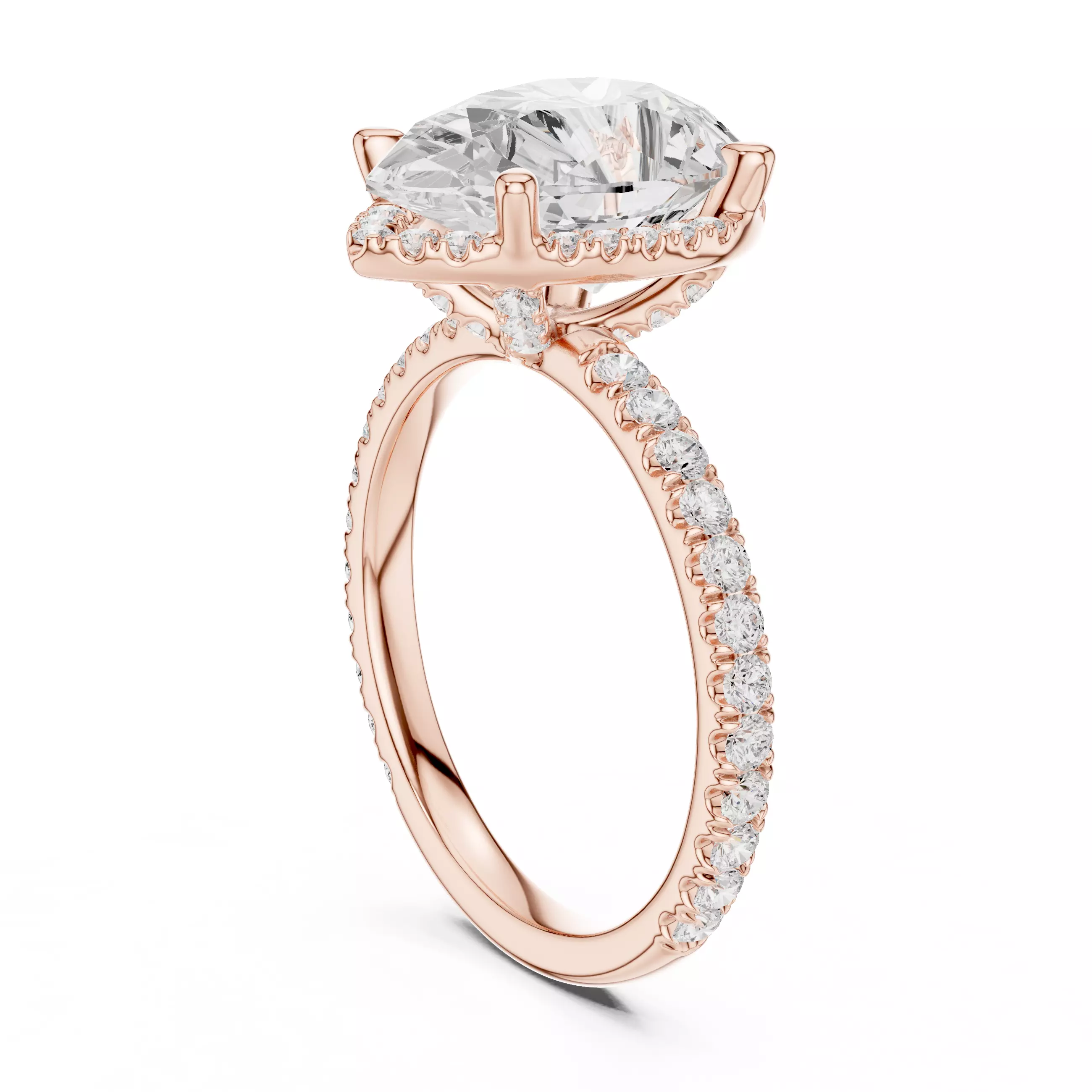 12x9mm Pear Cut Diamond Halo Engagement Ring 3DM STL Video 3D print model_3