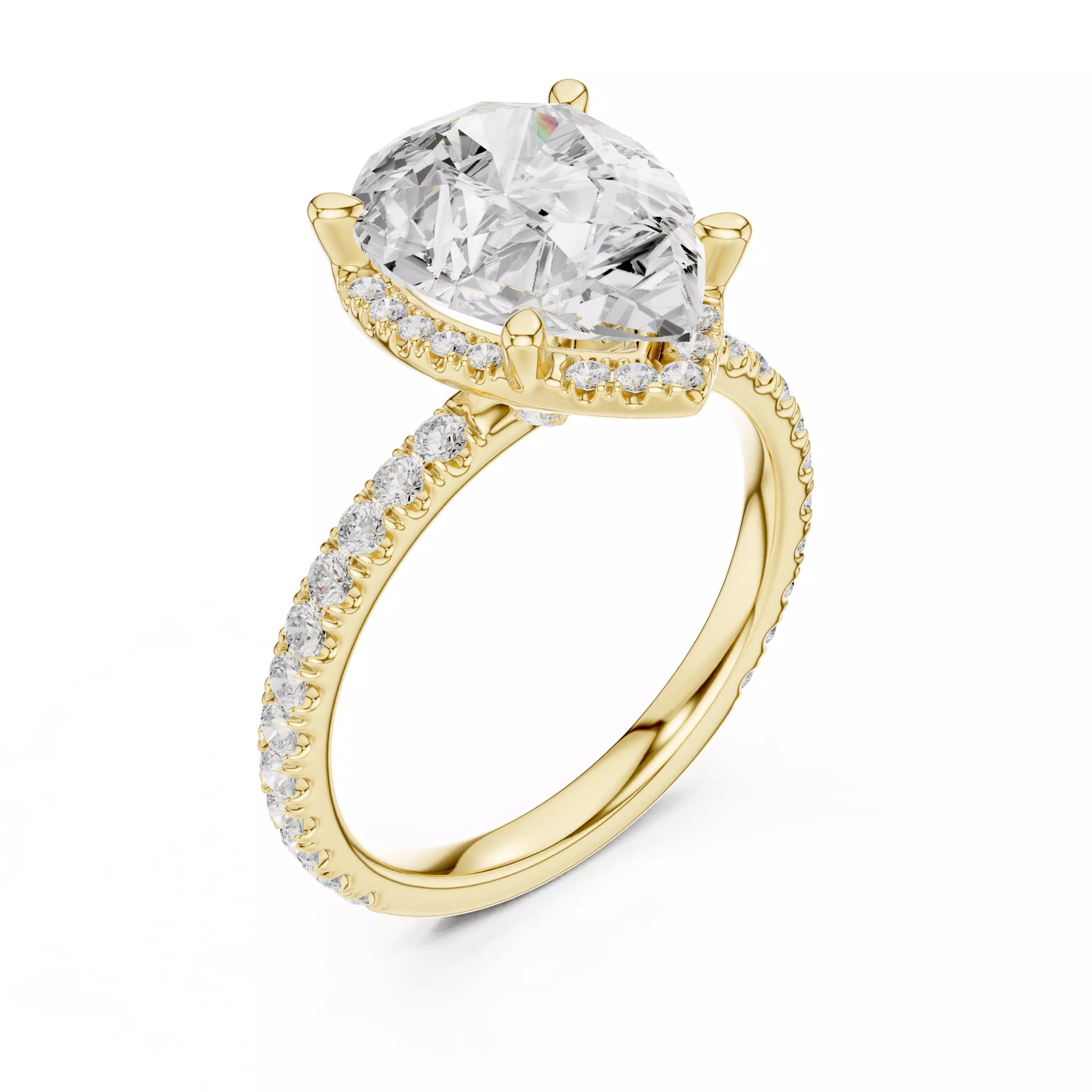 12x9mm Pear Cut Diamond Halo Engagement Ring 3DM STL Video 3D print model_7