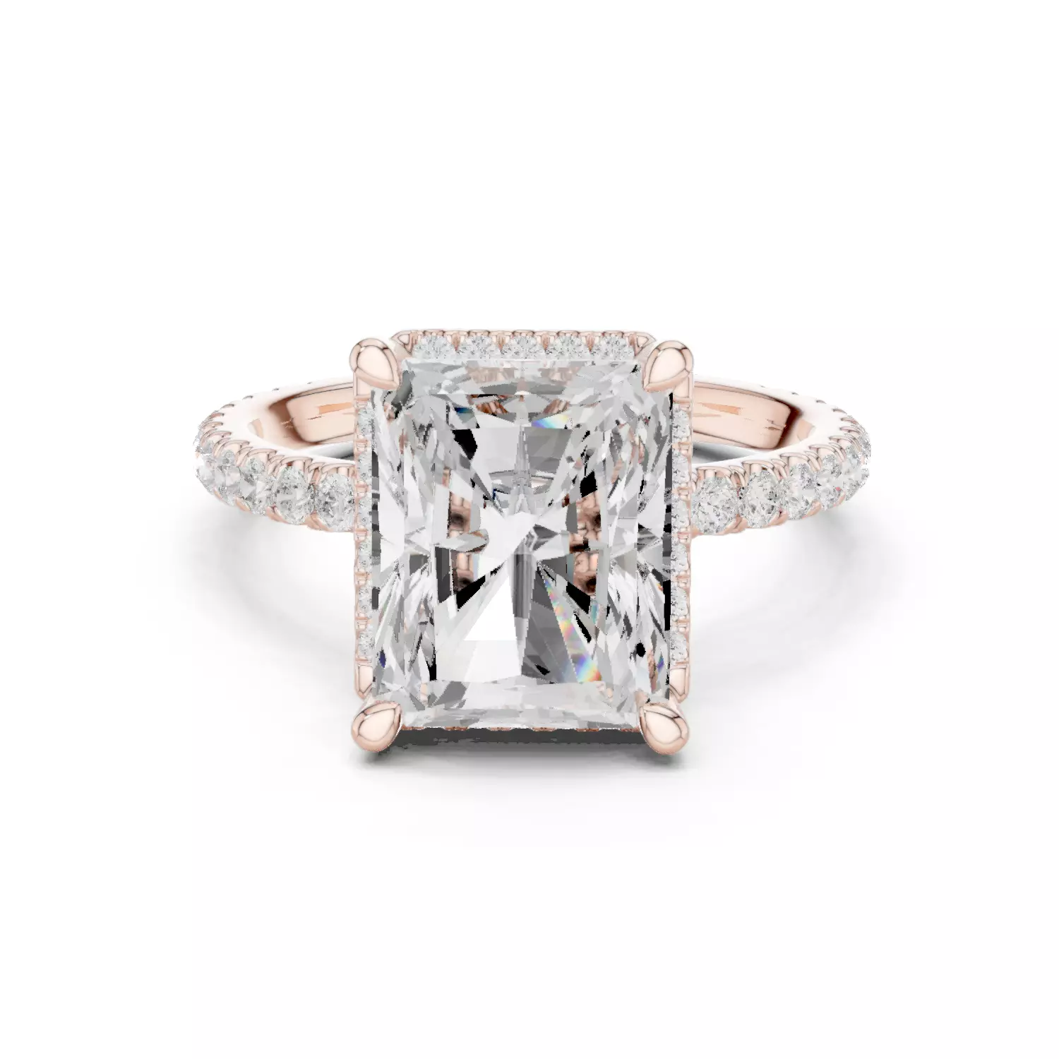 10x8mm Radiant Cut Hidden Diamond Engagement Ring 3DM STL Video 3D print model_12