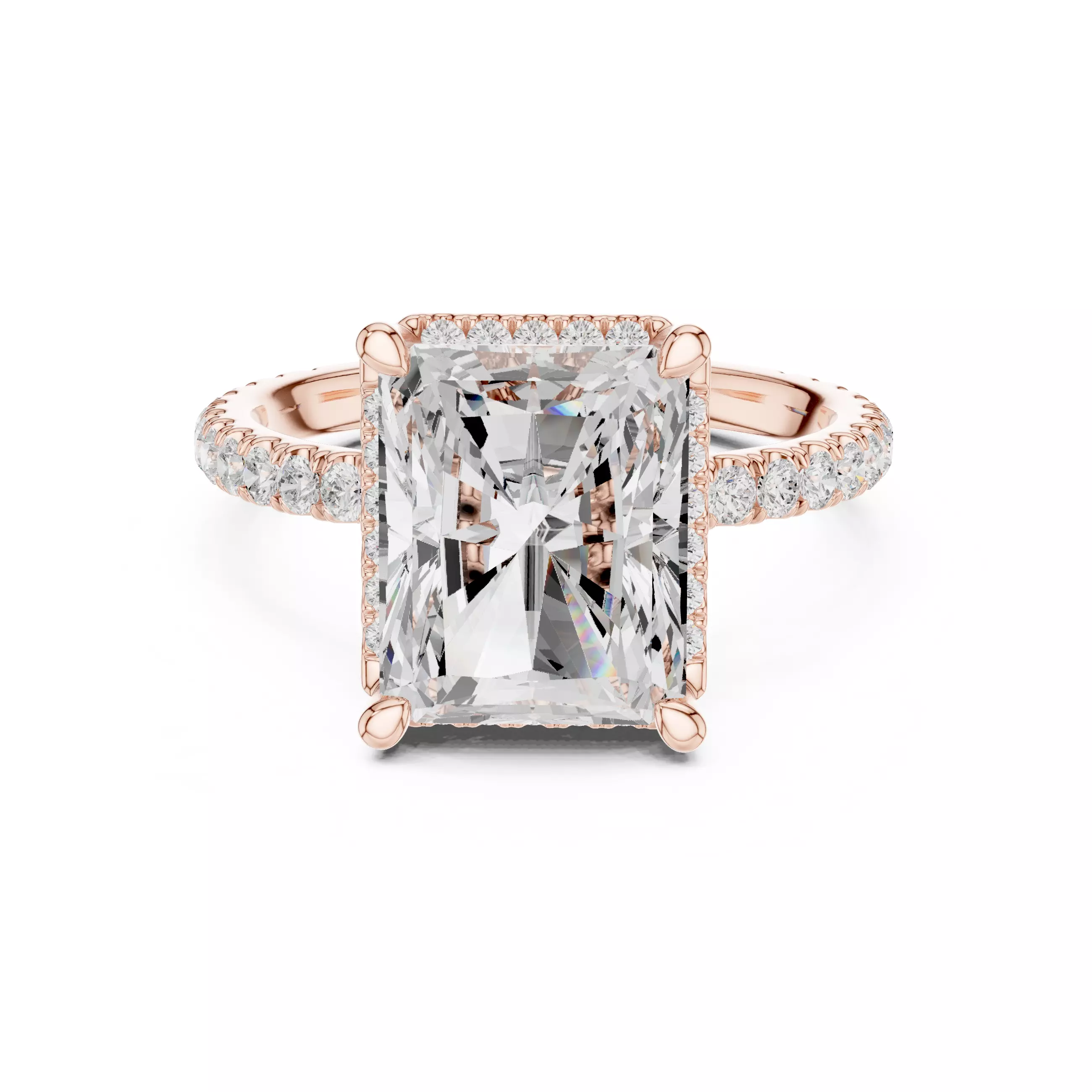 10x8mm Radiant Cut Hidden Diamond Engagement Ring 3DM STL Video 3D print model_0