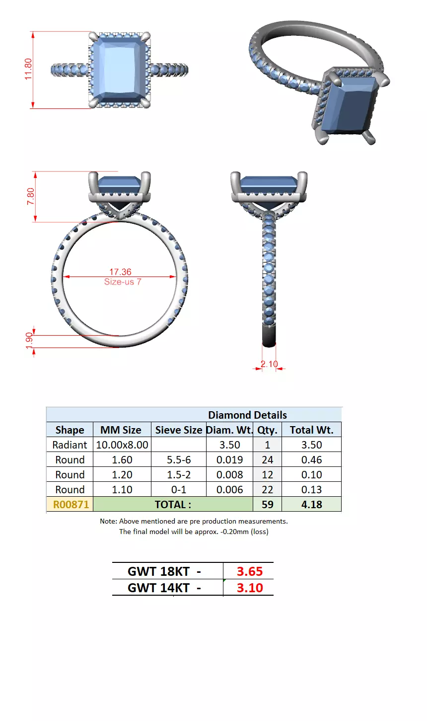10x8mm Radiant Cut Hidden Diamond Engagement Ring 3DM STL Video 3D print model_15