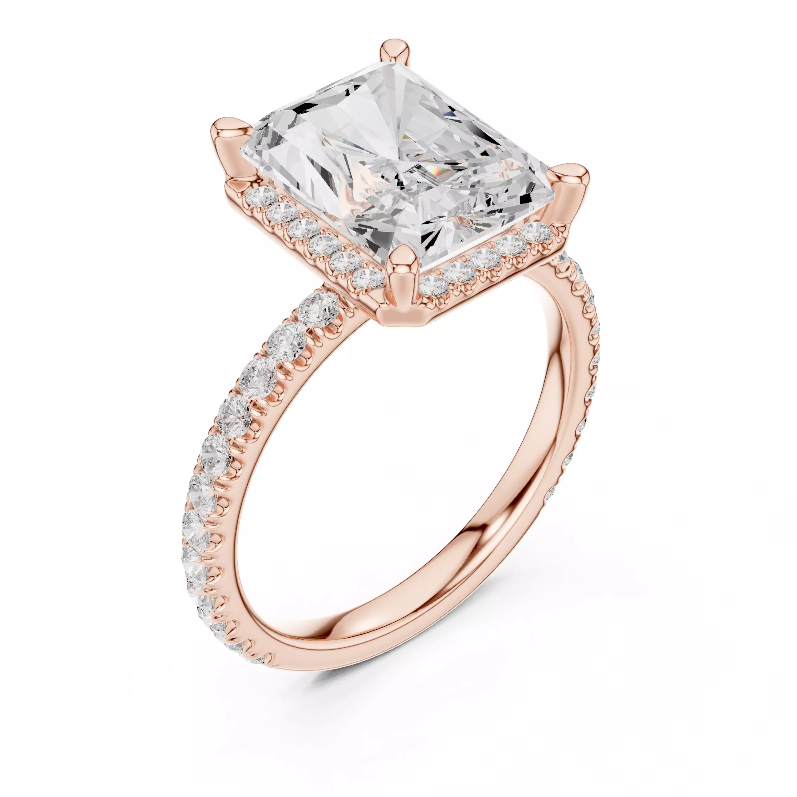 10x8mm Radiant Cut Hidden Diamond Engagement Ring 3DM STL Video 3D print model_4