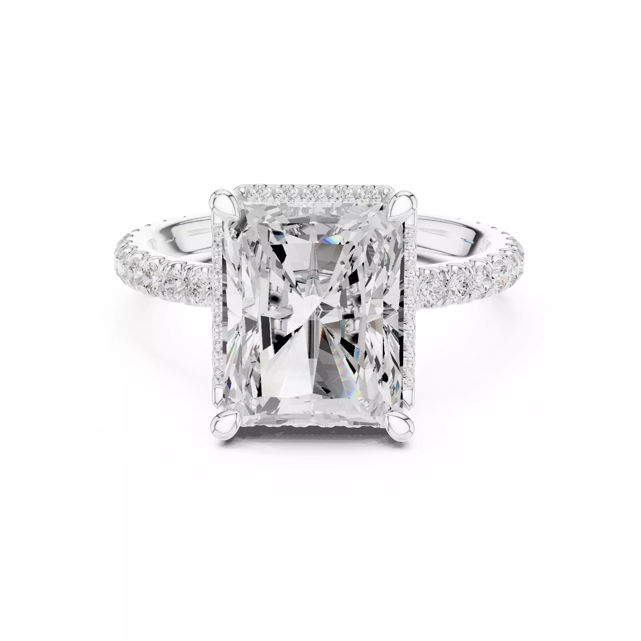 10x8mm Radiant Cut Hidden Diamond Engagement Ring 3DM STL Video 3D print model_2