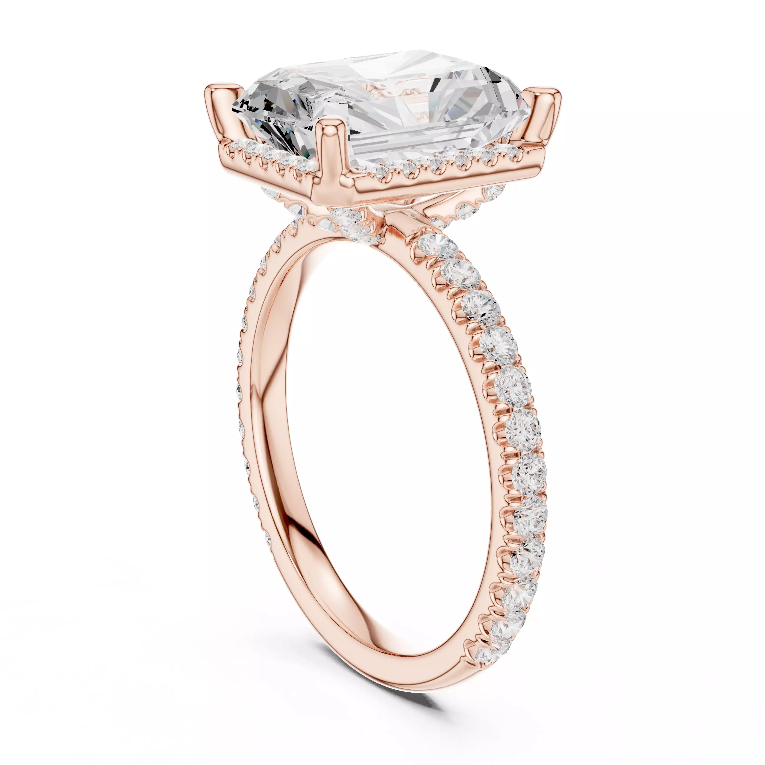 10x8mm Radiant Cut Hidden Diamond Engagement Ring 3DM STL Video 3D print model_3