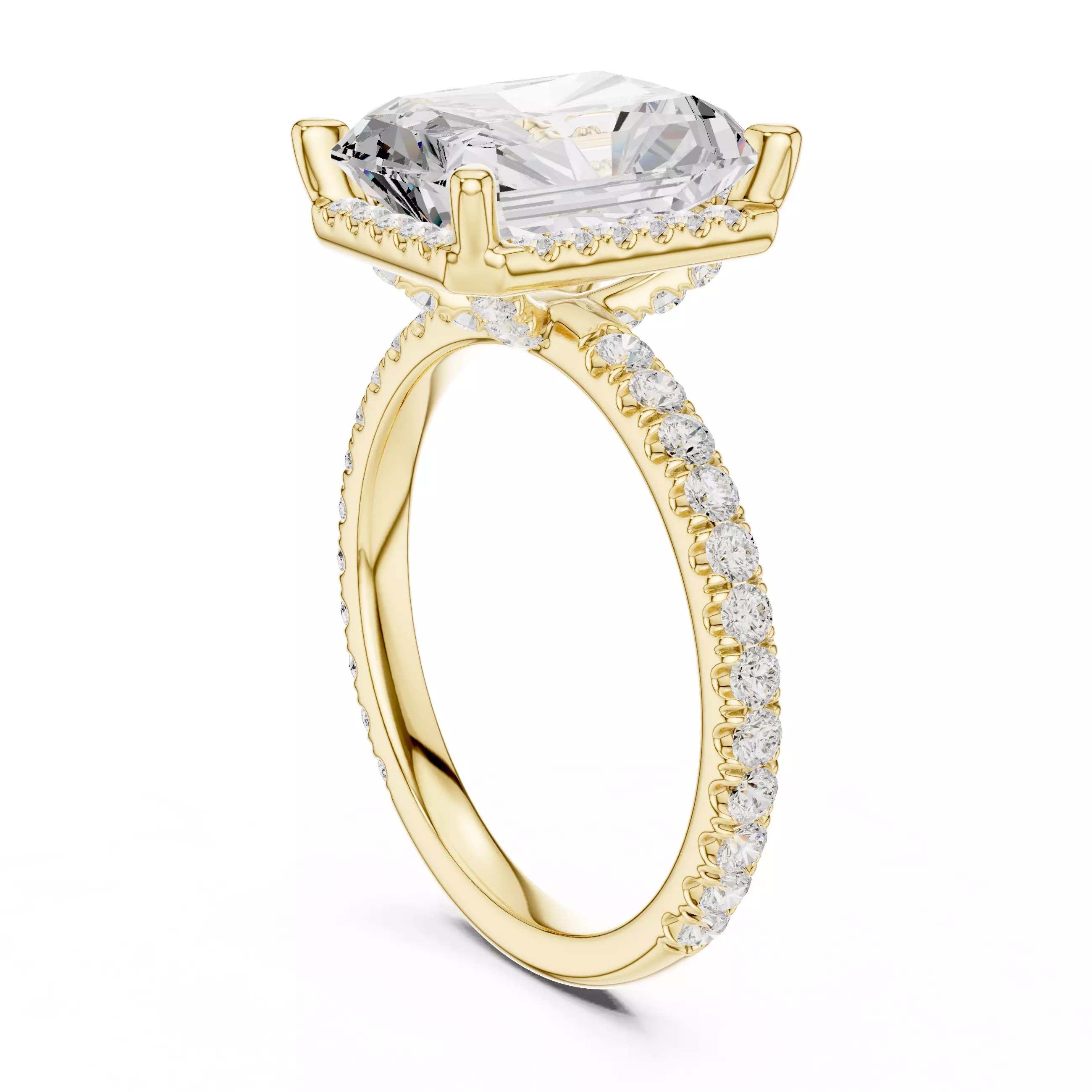 10x8mm Radiant Cut Hidden Diamond Engagement Ring 3DM STL Video 3D print model_6