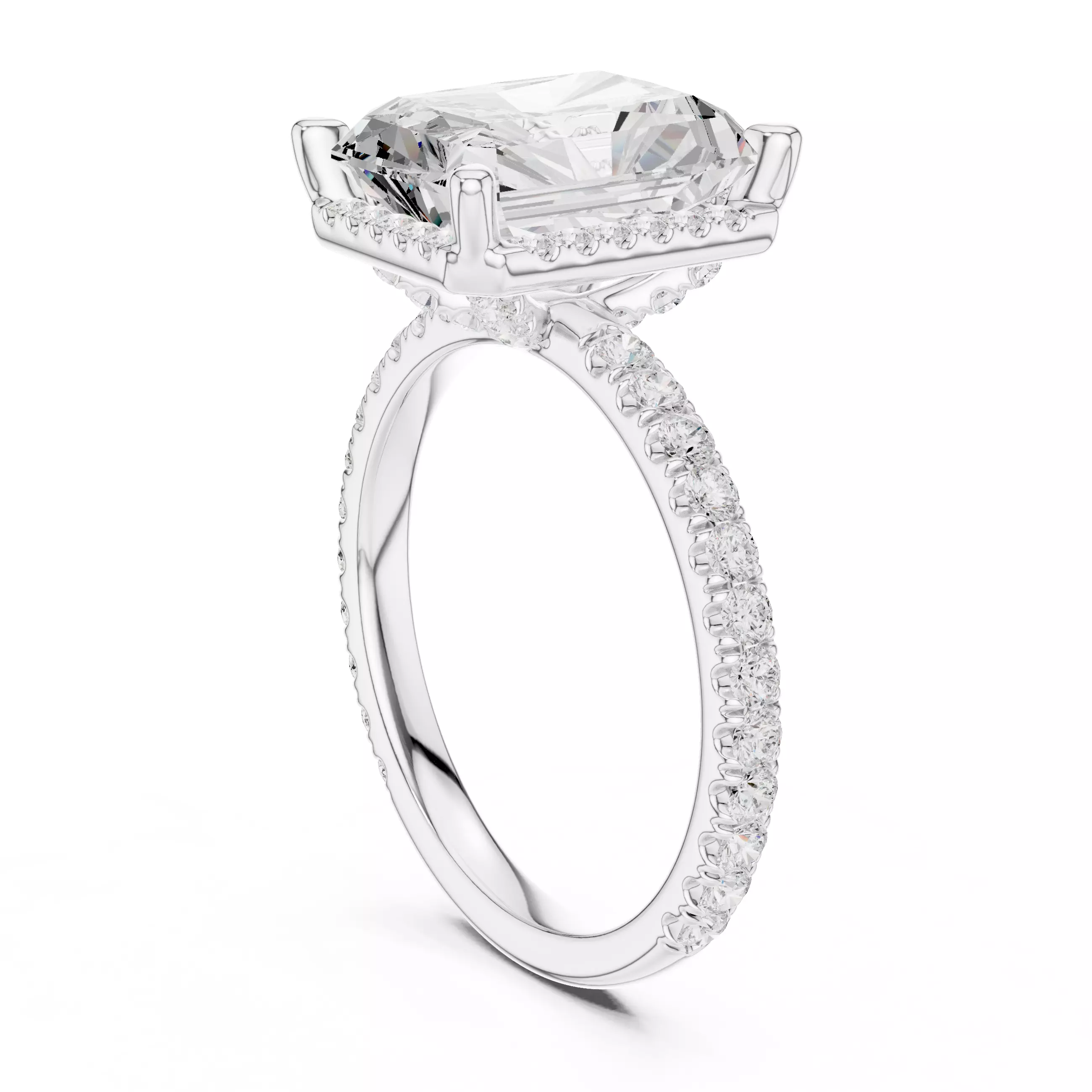 10x8mm Radiant Cut Hidden Diamond Engagement Ring 3DM STL Video 3D print model_9