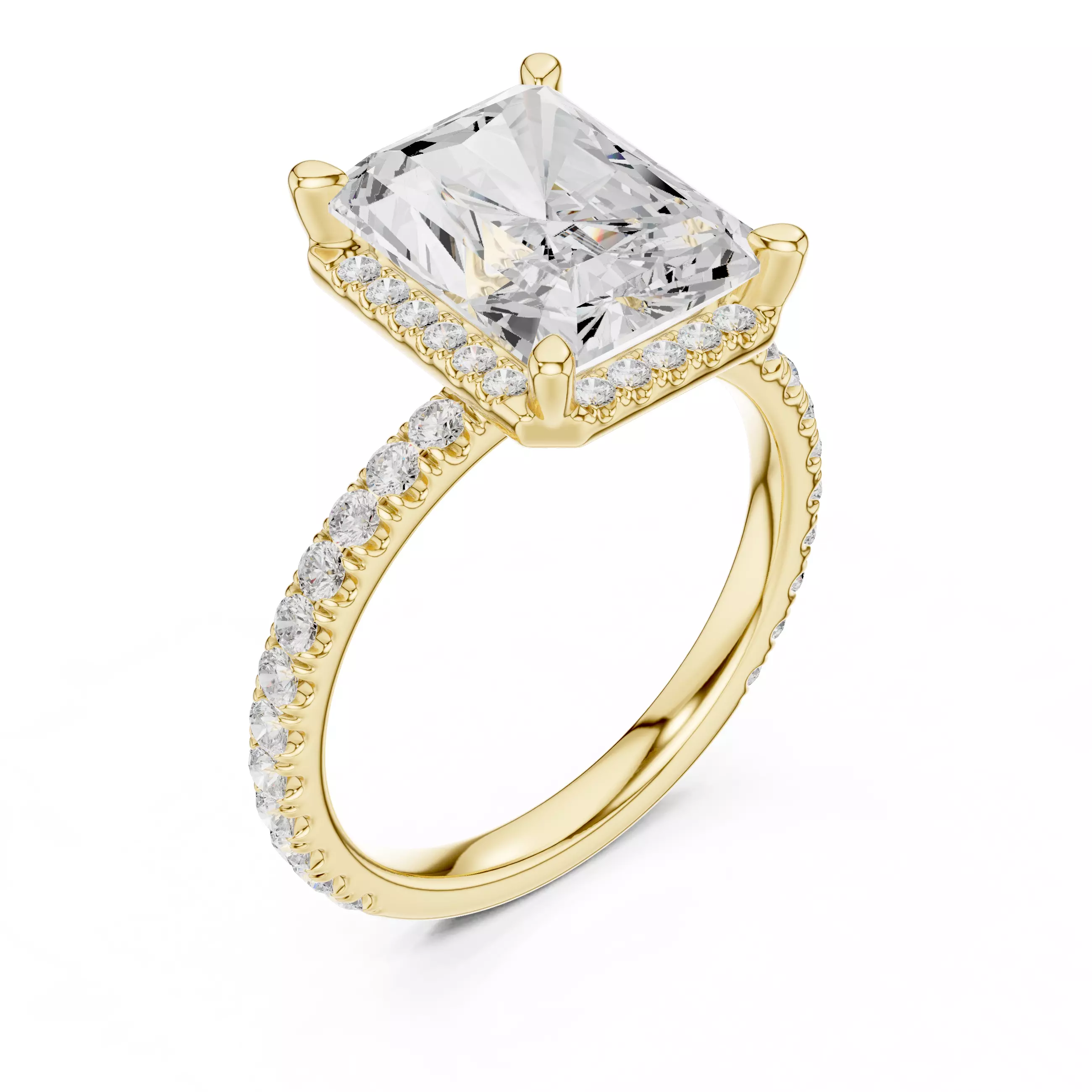 10x8mm Radiant Cut Hidden Diamond Engagement Ring 3DM STL Video 3D print model_7