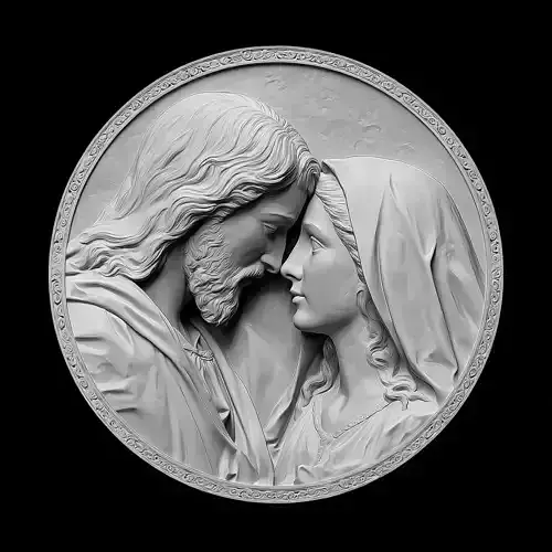 Jesus and Mary Round Sculpture Relief