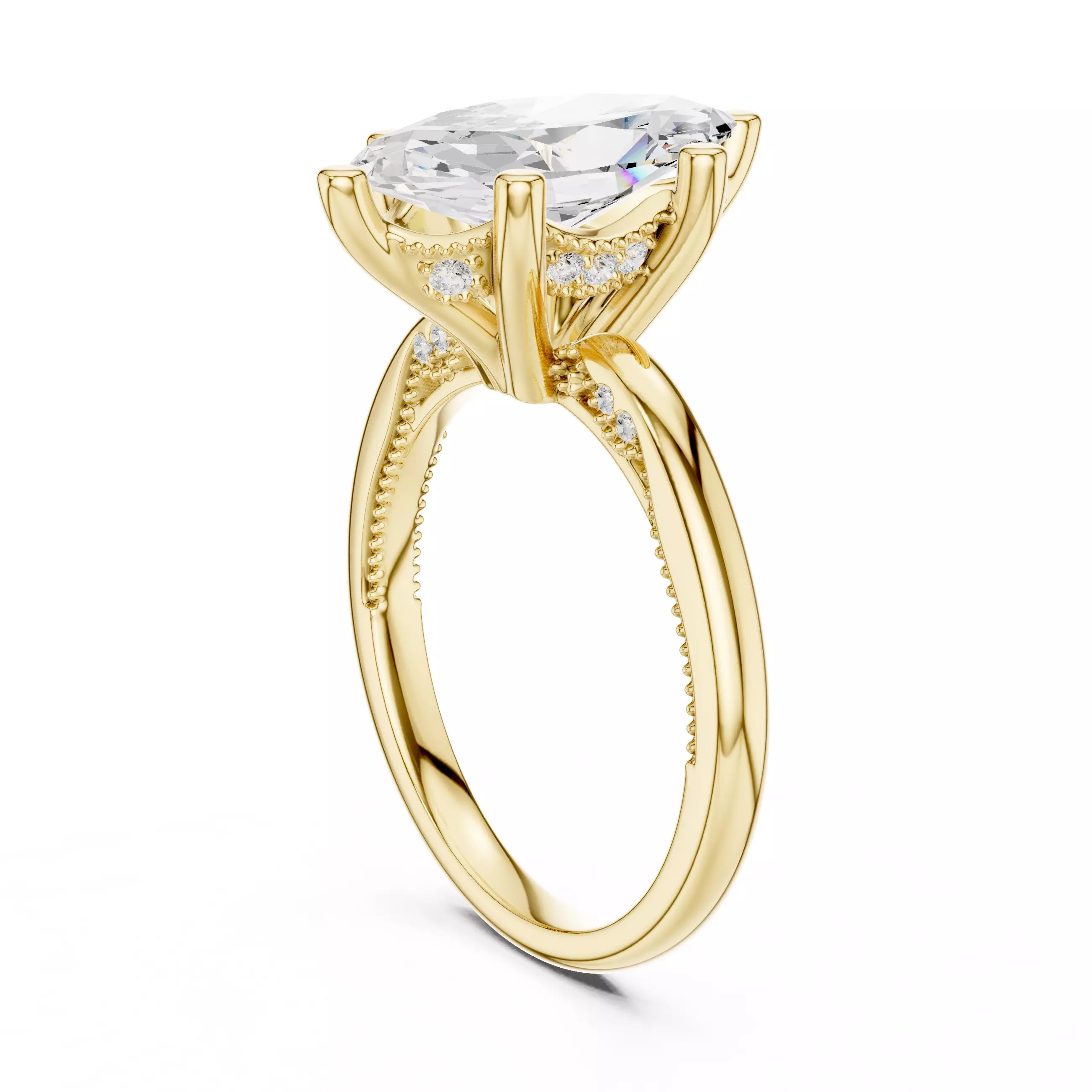 14x7mm Marquise Diamond Milgrain Design Ring 3DM STL Video 3D print model_6