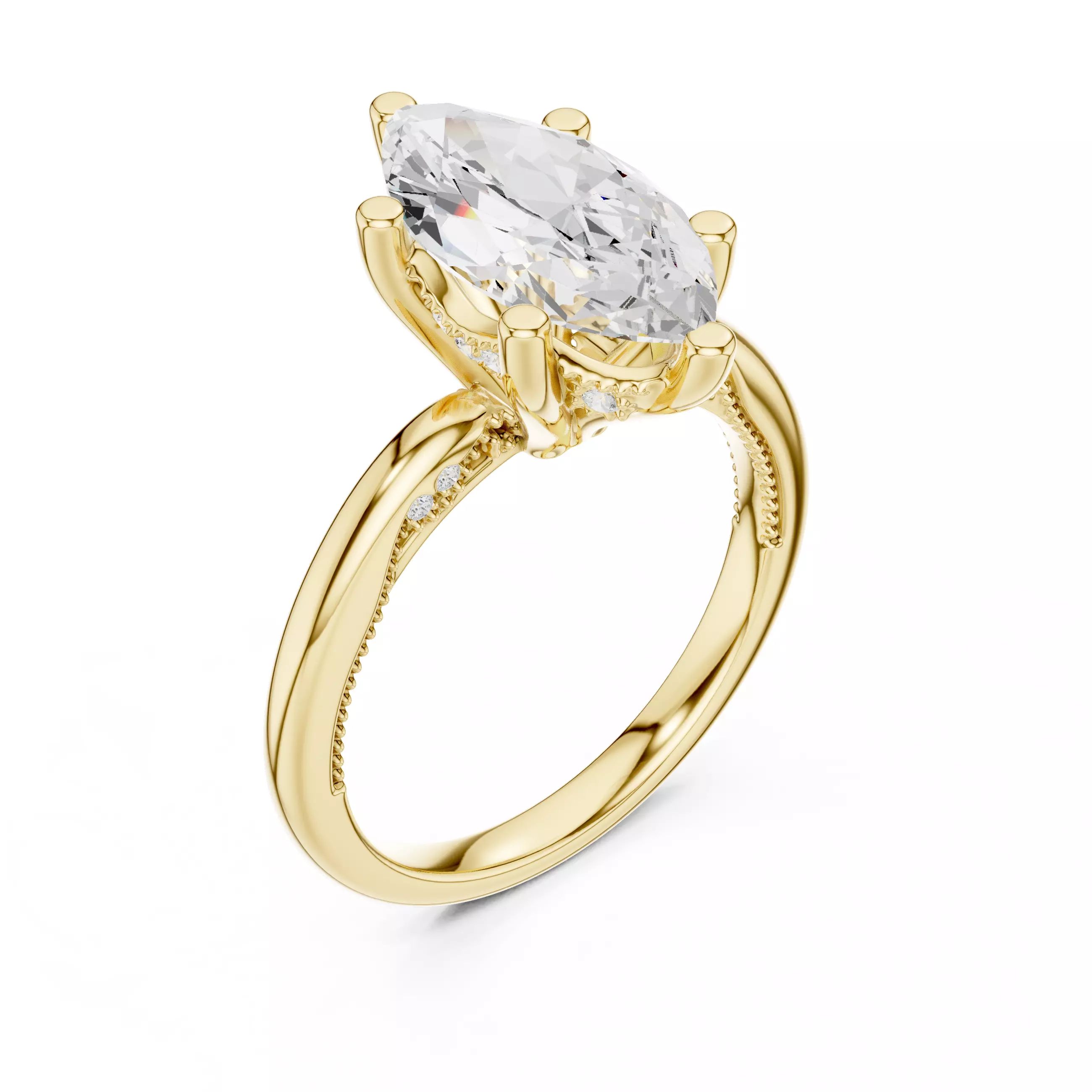 14x7mm Marquise Diamond Milgrain Design Ring 3DM STL Video 3D print model_7