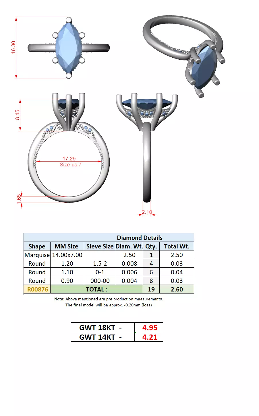 14x7mm Marquise Diamond Milgrain Design Ring 3DM STL Video 3D print model_15