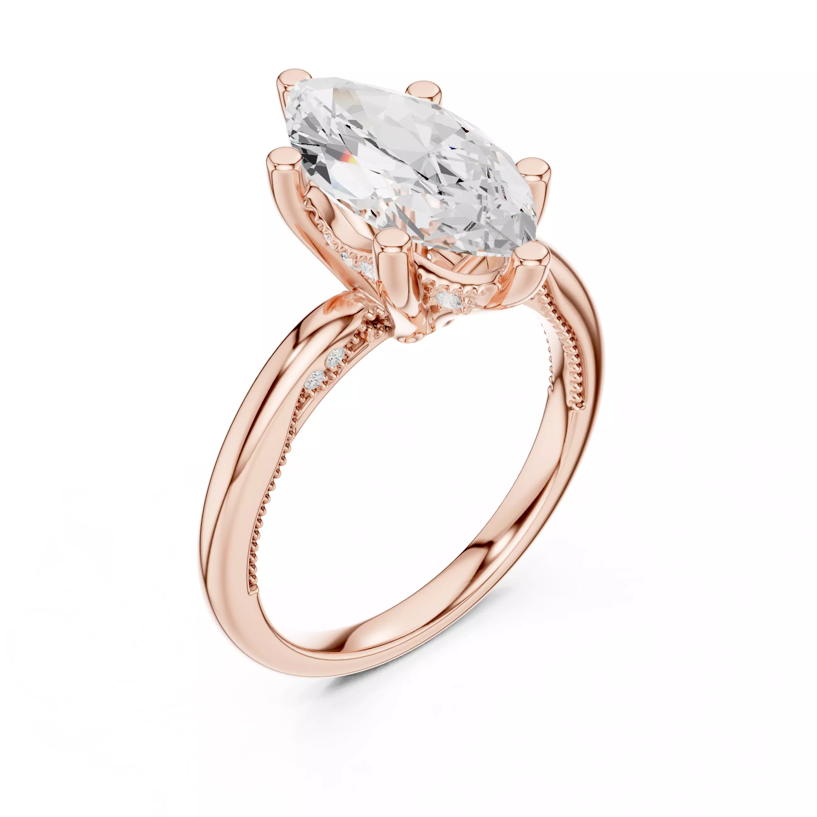 14x7mm Marquise Diamond Milgrain Design Ring 3DM STL Video 3D print model_4