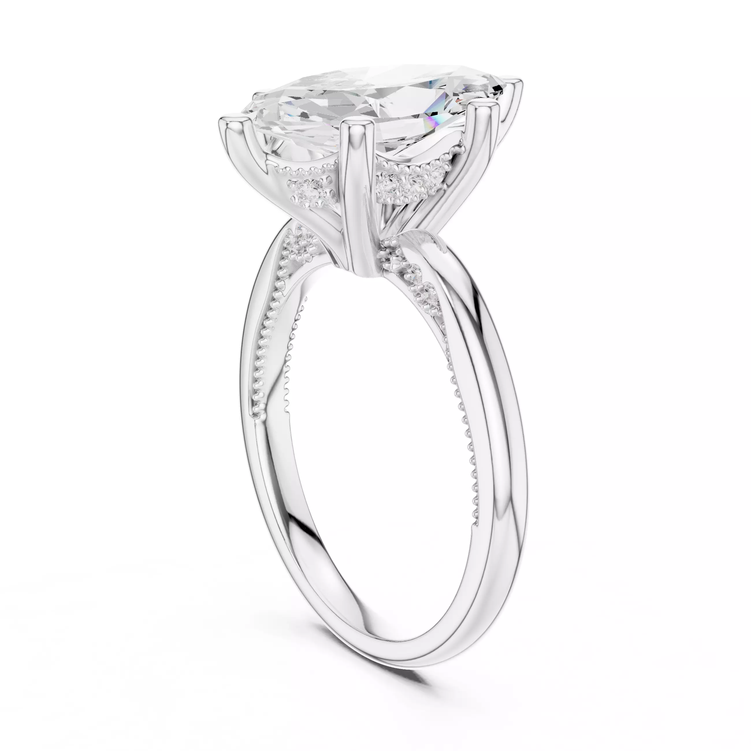 14x7mm Marquise Diamond Milgrain Design Ring 3DM STL Video 3D print model_9