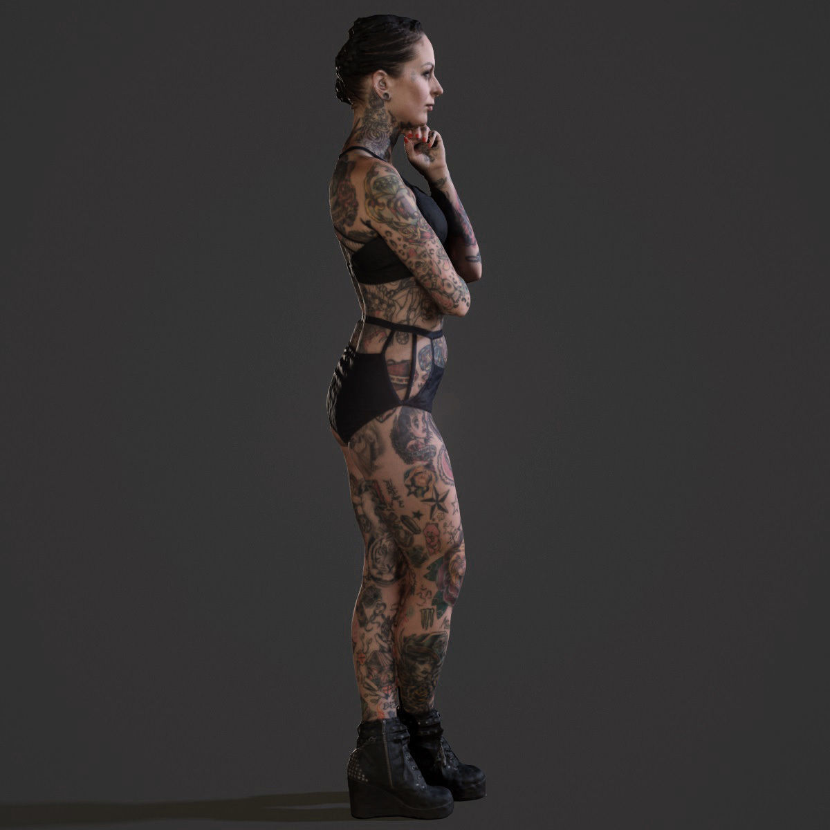 Tattoo Model 1 woman with tattoos 3D print model_3