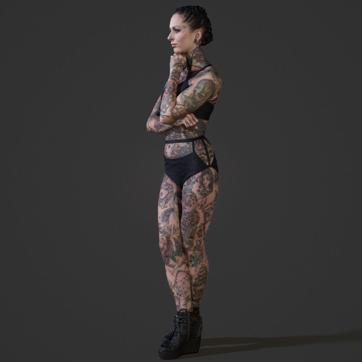 Tattoo Model 1 woman with tattoos 3D print model_2