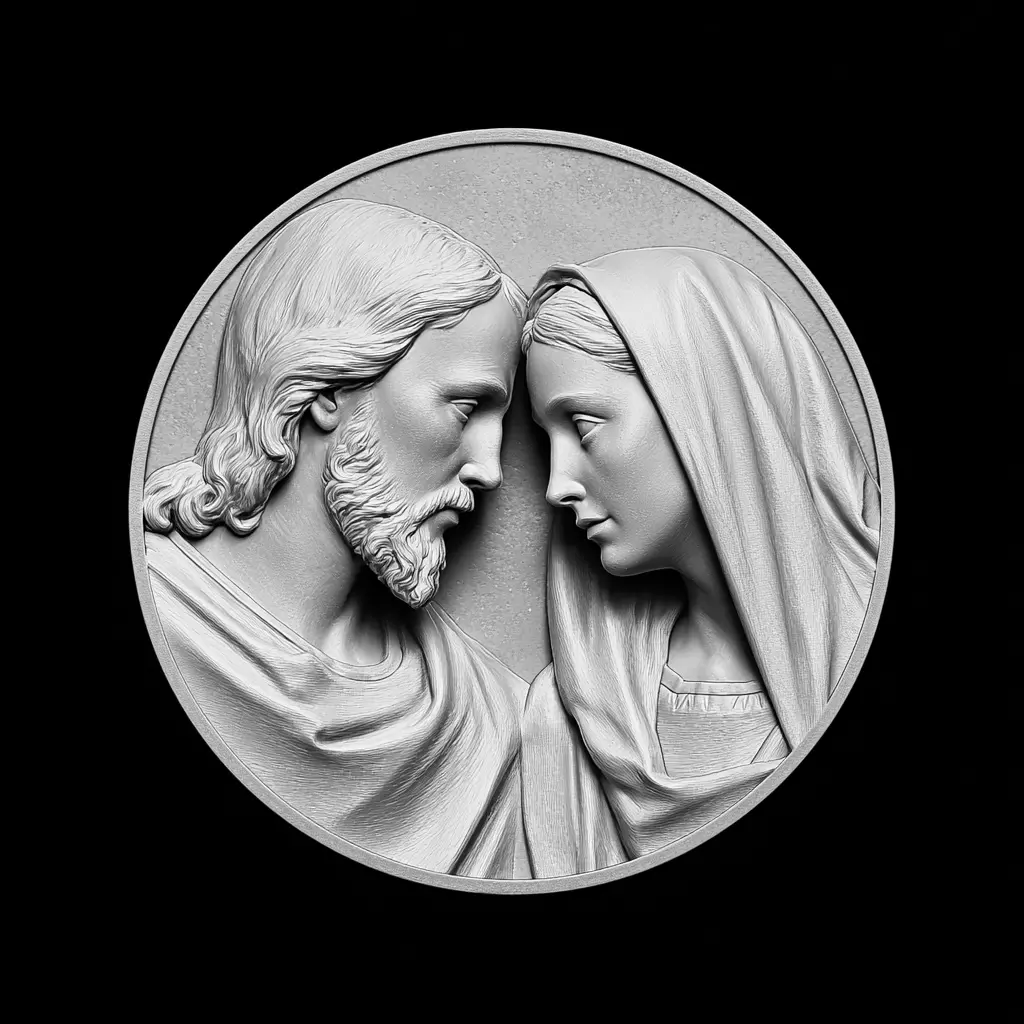 Beautiful Jesus and Mary Round Sculpture Relief 3D print model_0