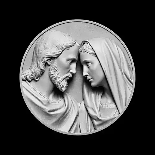Beautiful Jesus and Mary Round Sculpture Relief