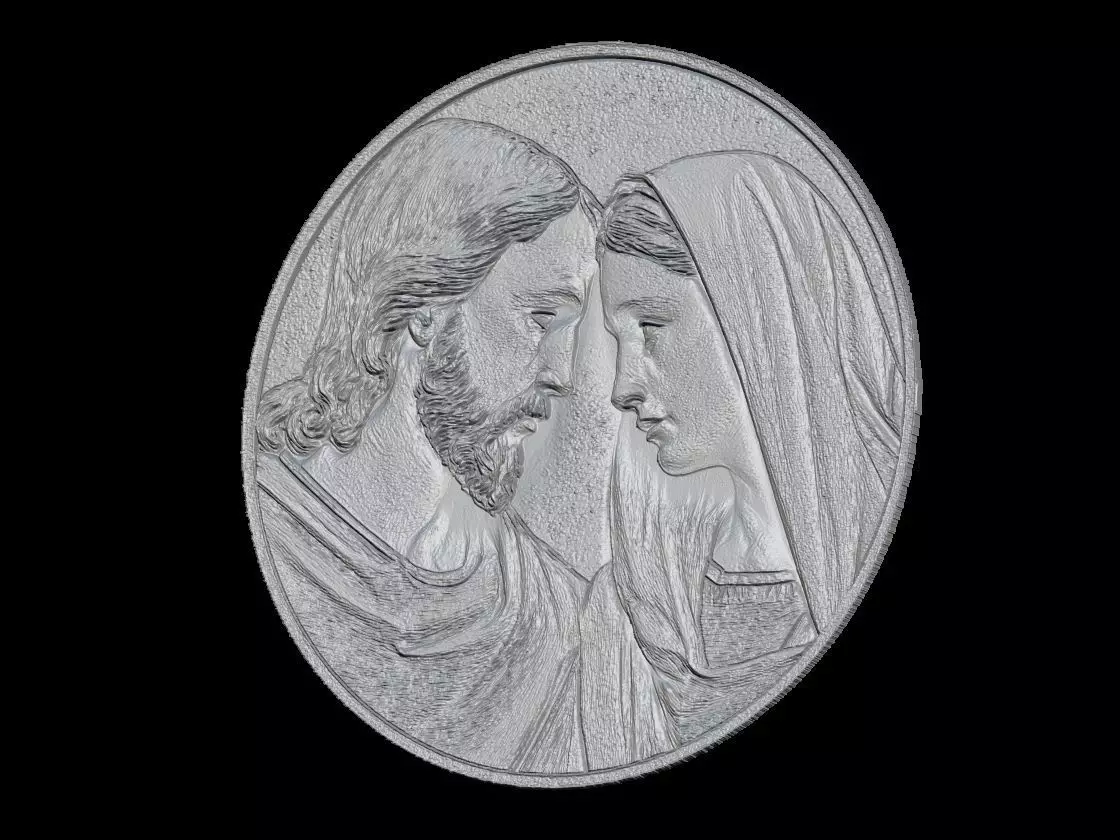 Beautiful Jesus and Mary Round Sculpture Relief 3D print model_2