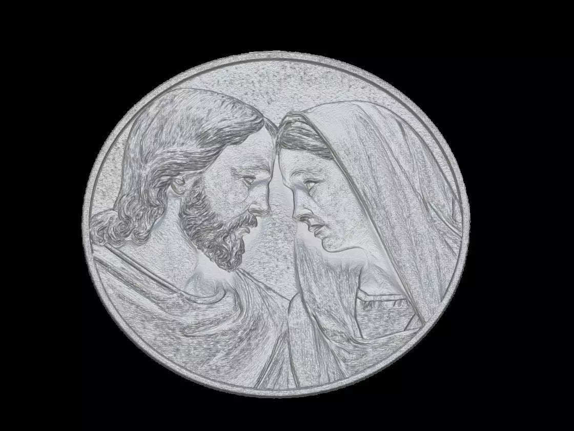 Beautiful Jesus and Mary Round Sculpture Relief 3D print model_5