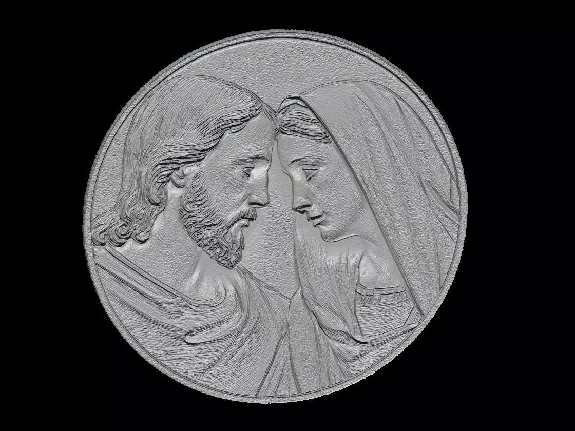 Beautiful Jesus and Mary Round Sculpture Relief 3D print model_4