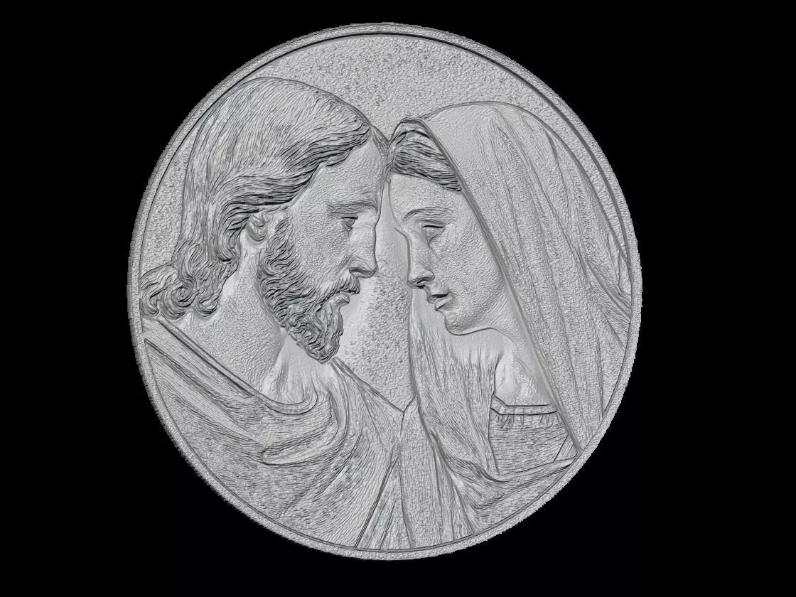 Beautiful Jesus and Mary Round Sculpture Relief 3D print model_3