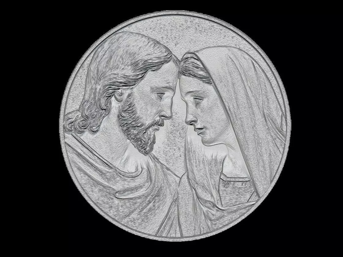Beautiful Jesus and Mary Round Sculpture Relief 3D print model_1