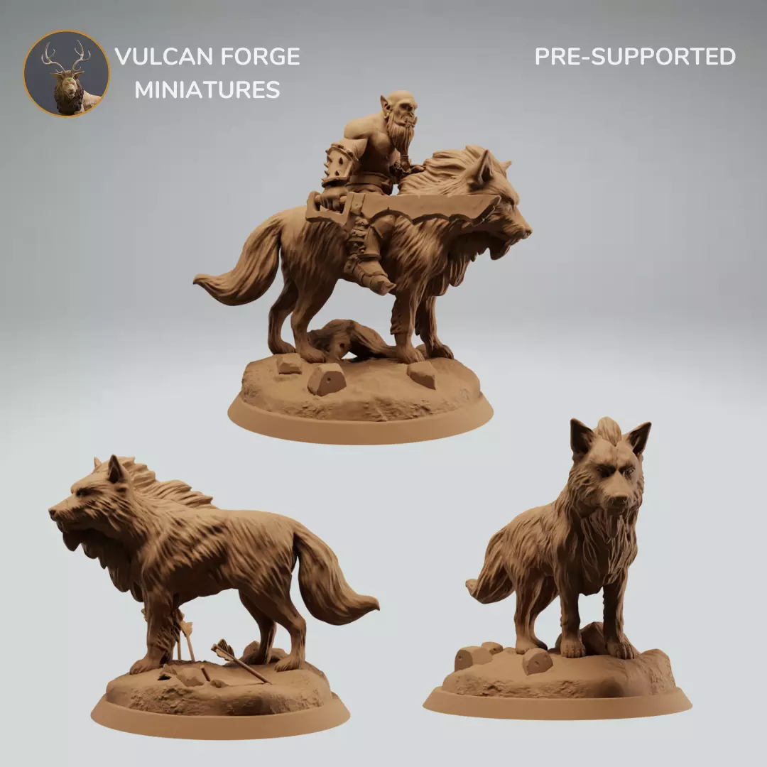 Orc Rider on Dire Wolf with Dire Wolves Bundle 3D print model_0