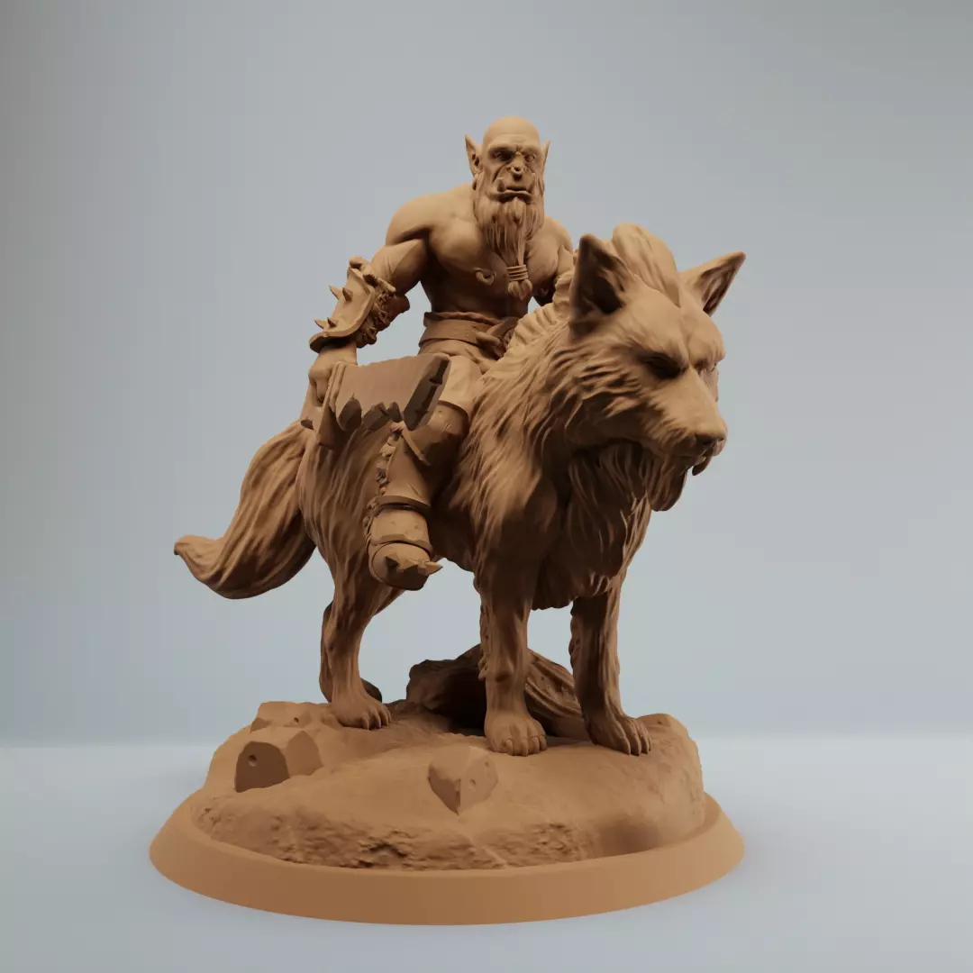 Orc Rider on Dire Wolf with Dire Wolves Bundle 3D print model_3