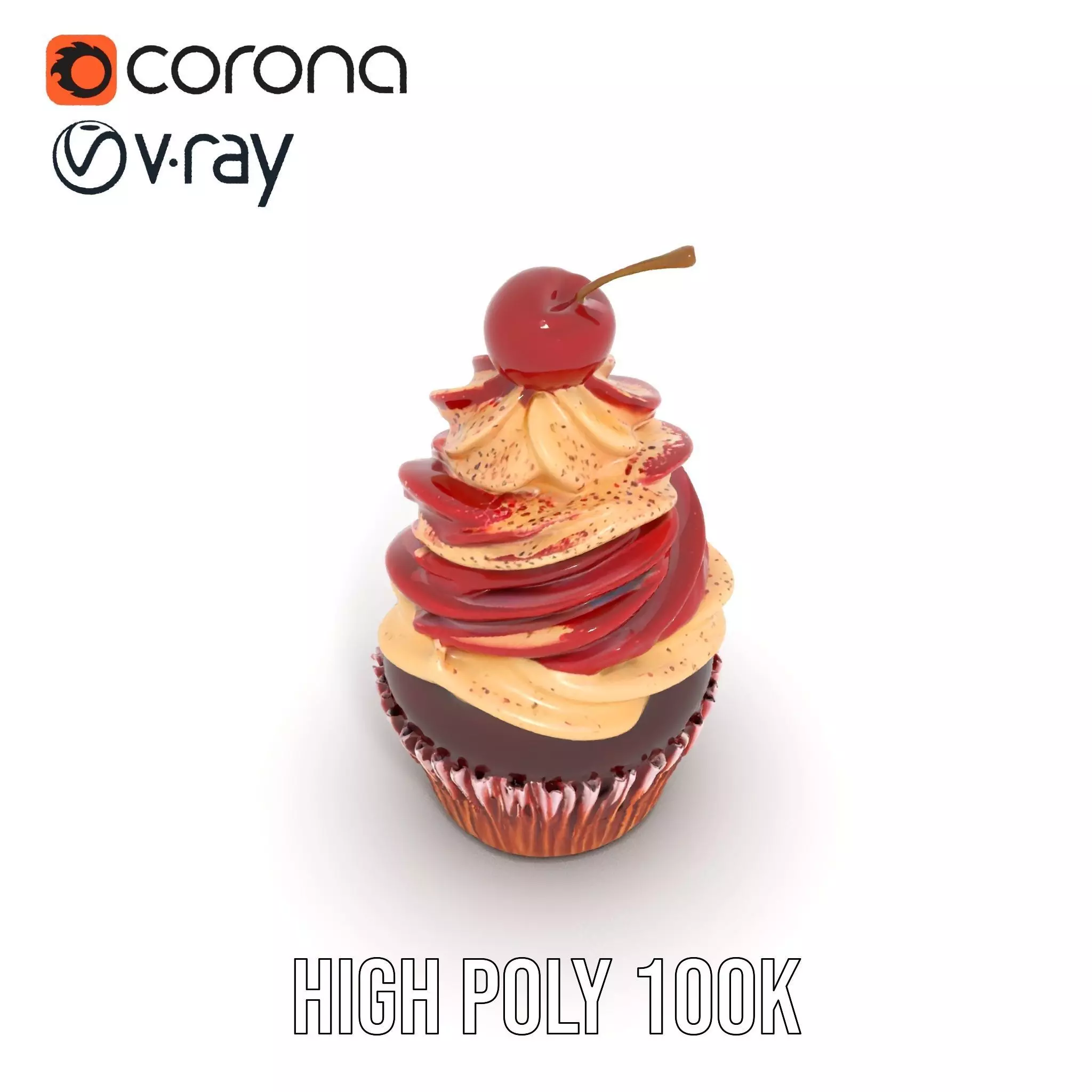 Cherry Swirl Cupcake model pack Low-poly 3D model_12