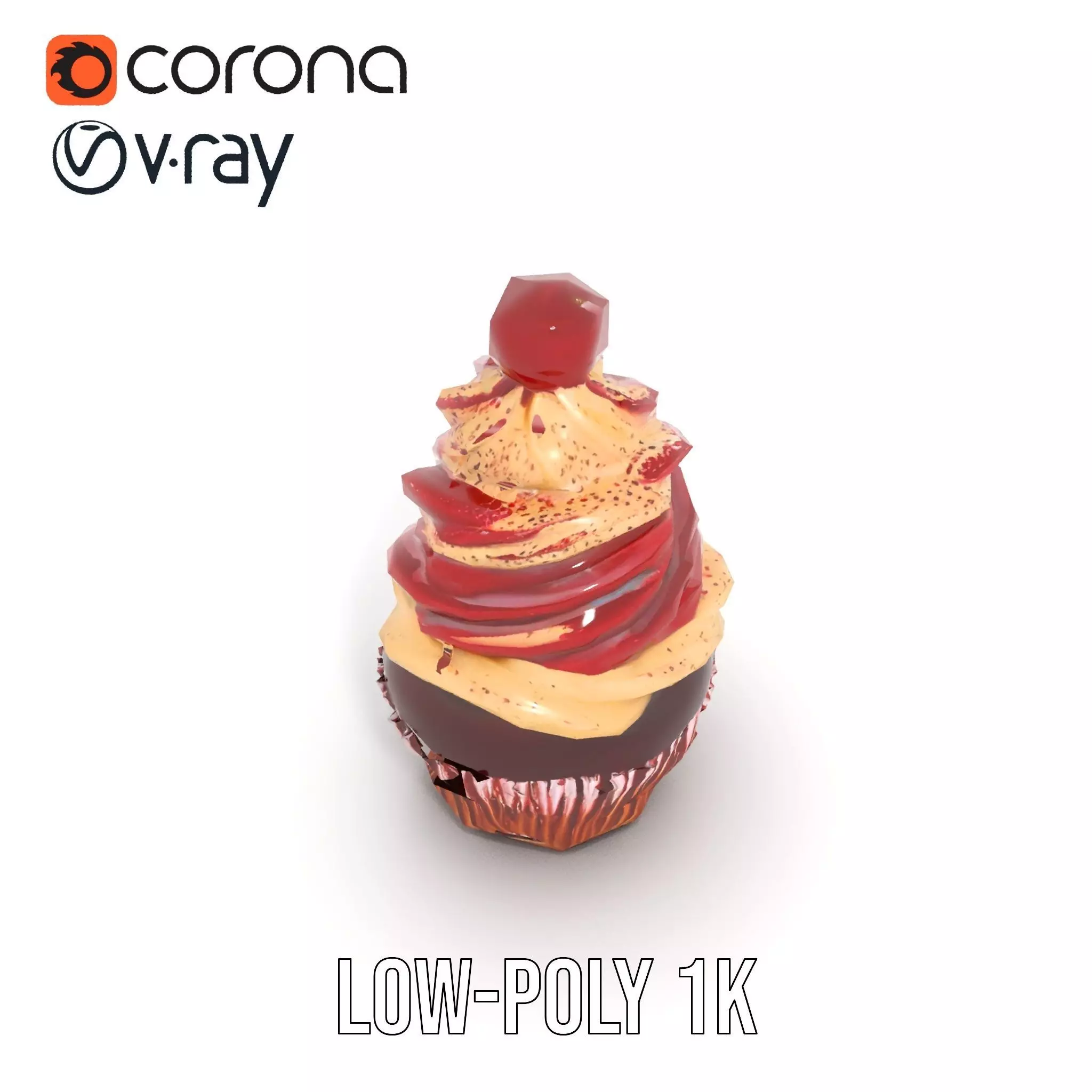 Cherry Swirl Cupcake model pack Low-poly 3D model_9