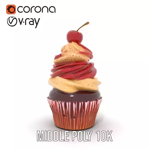 Cherry Swirl Cupcake model pack Low-poly 3D model 5
