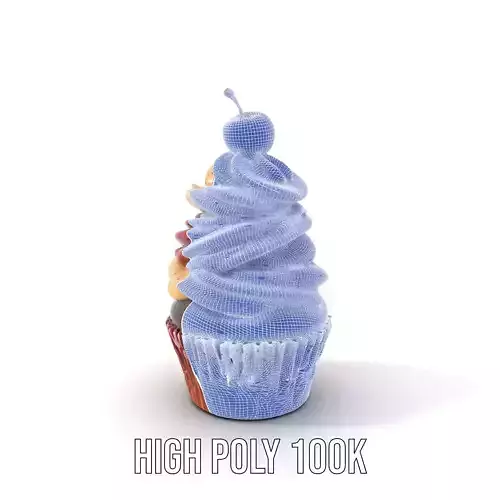 Cherry Swirl Cupcake model pack Low-poly 3D model 4