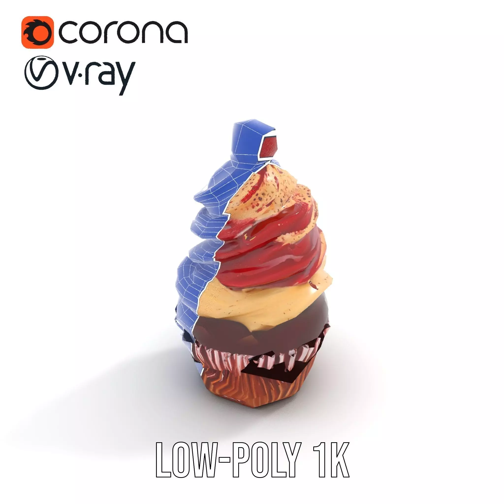 Cherry Swirl Cupcake model pack Low-poly 3D model_17